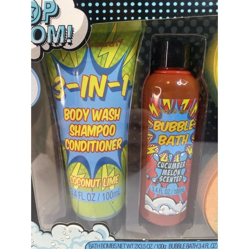 POP BOOM Body & Earth 4-Piece Bath Set 3-in-1 Body Wash Bubble Bath Bath Bombs